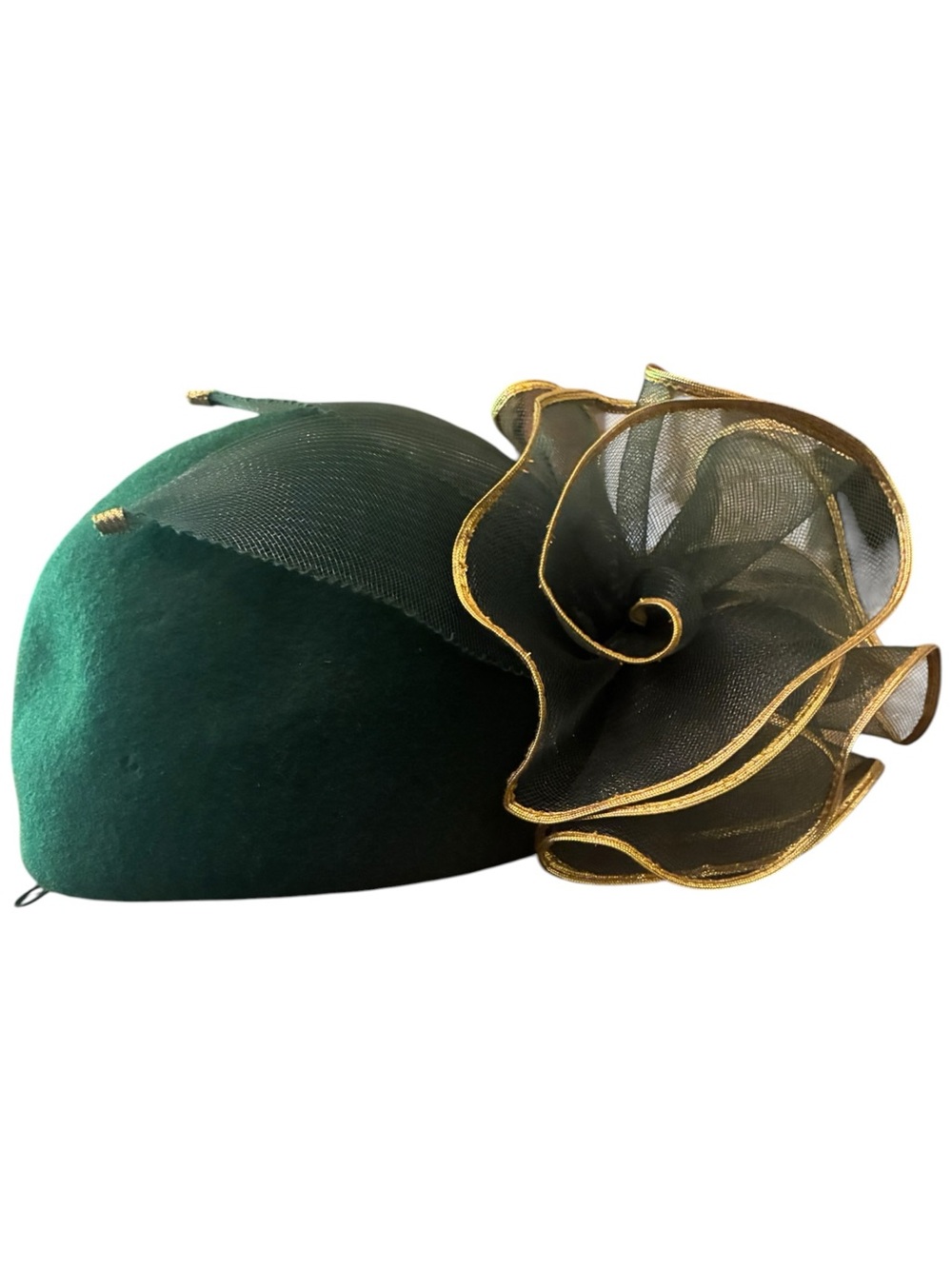 Vintage F&M Hat Co. Emerald Green 100% Wool Fascinator - WPL 4384 Made in USA - Picture 2 of 9